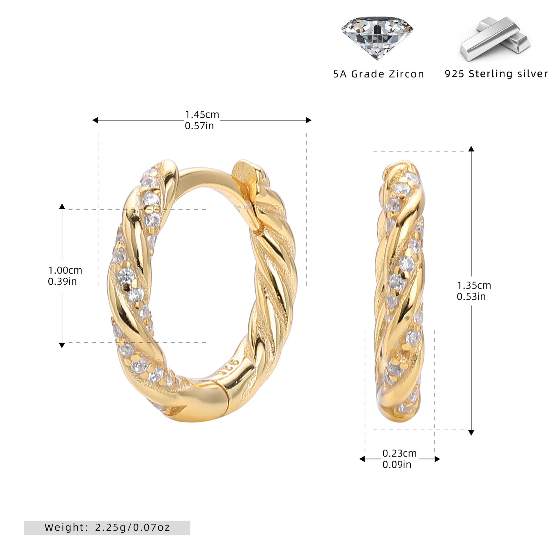 Damen Creolenohrringe mit raffiniertem Zopfdesign und funkelnden Zirkonsteinen Shop Nory