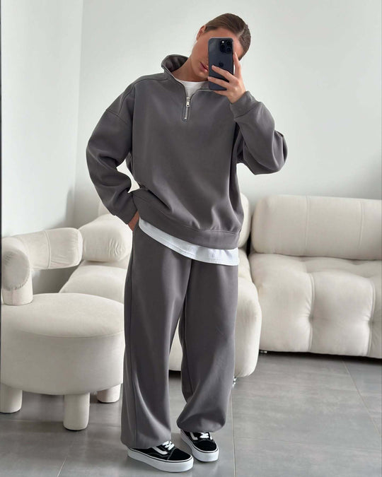 Damen Oversize Sweatshirt mit Halbzip und hohem Stehkragen Shop Nory