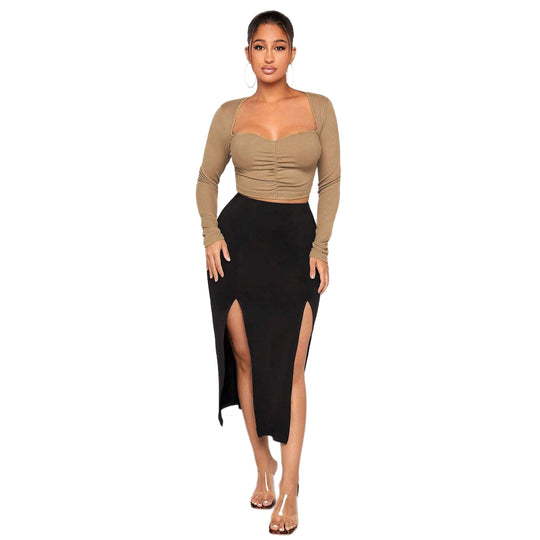 Damen figurformendes Ripp-Crop-Top mit Herz-Bustier und Mittelraffung Shop Nory