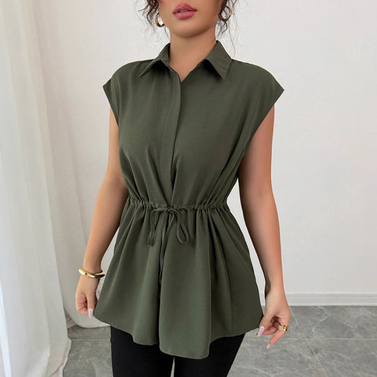 Damen Ärmellose Hemdblusen-Tunika mit Kordelzugtaillenband Shop Nory