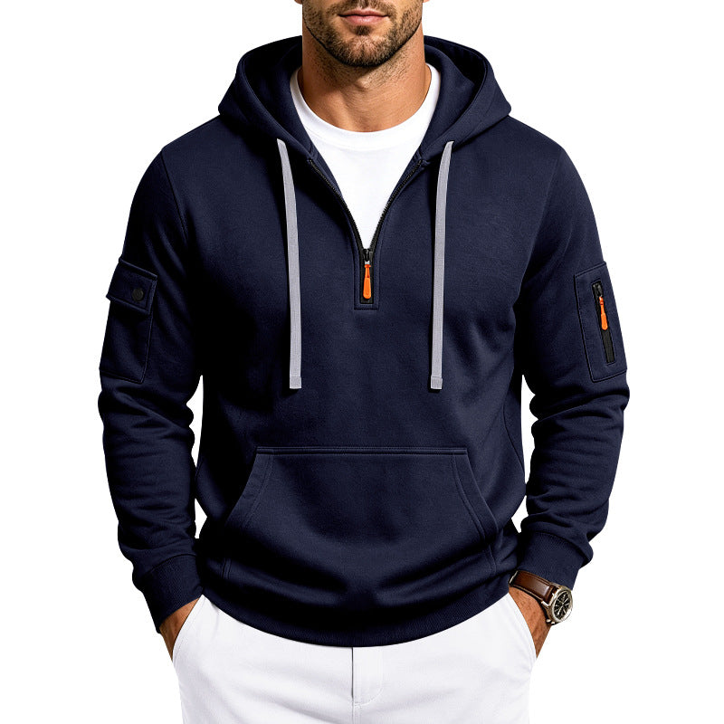 Herren Utility-Halbzip-Kapuzenpullover mit Ärmel-Taschen und Kängurutasche Shop Nory