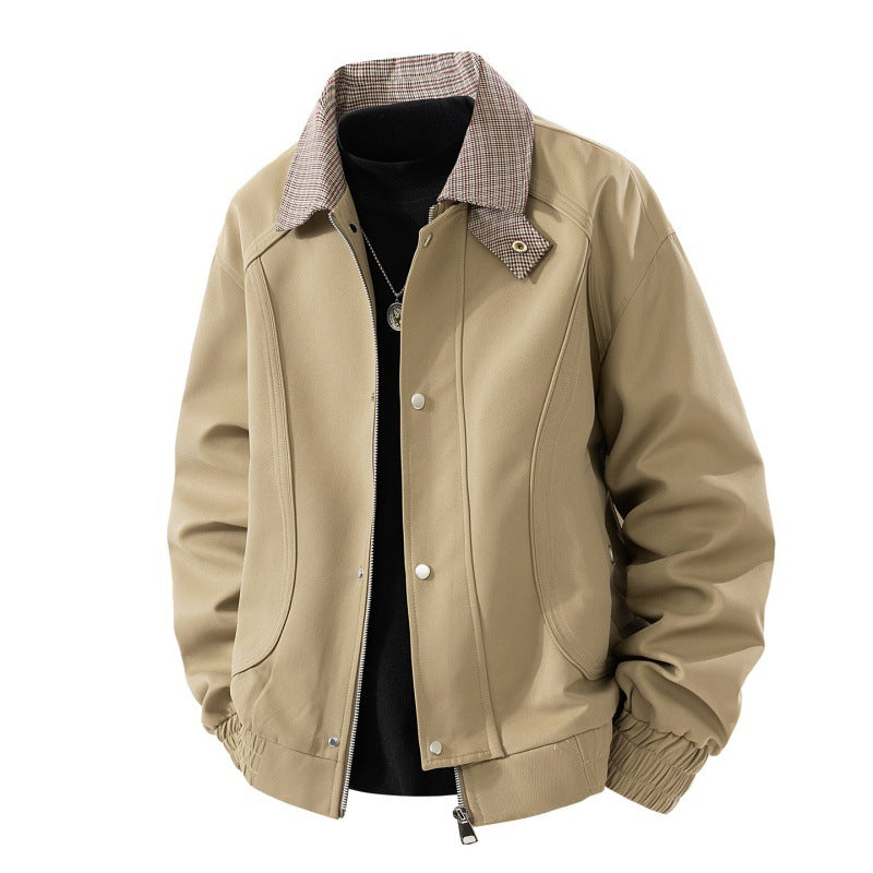 Herren Leichter Canvas-Blouson mit Karokragen, Reißverschluss- und Druckknopfleiste Shop Nory