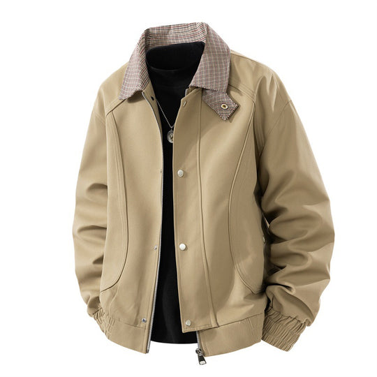 Herren Leichter Canvas-Blouson mit Karokragen, Reißverschluss- und Druckknopfleiste Shop Nory