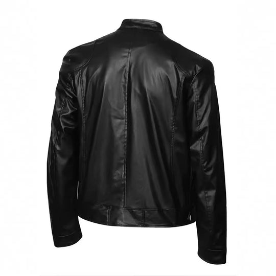 Herren Kunstleder Bikerjacke mit Taschen