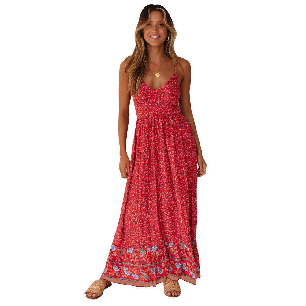 Damen Maxikleid mit floralem Muster und zartem Spaghettiträger-Design