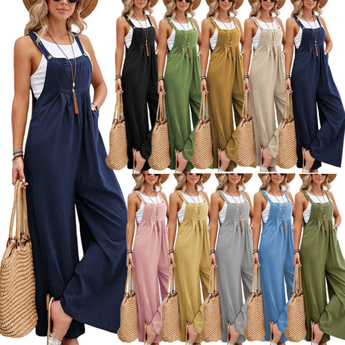 Damen Lässiger Jumpsuit mit weitem Bein und verstellbaren Trägern