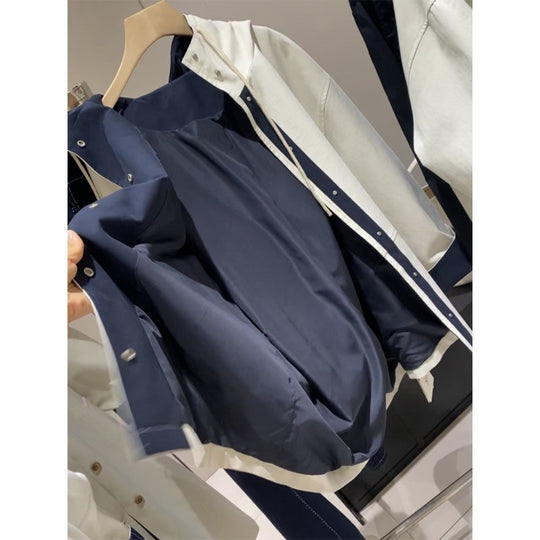 Unisex Oversized utilitarischer Trenchcoat mit kontrastiertem Innenfutter und Kapuze Shop Nory