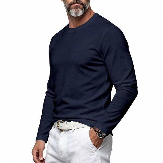 Herren Slim-Fit Baumwoll-Langarmshirt mit Rundhalsausschnitt Shop Nory