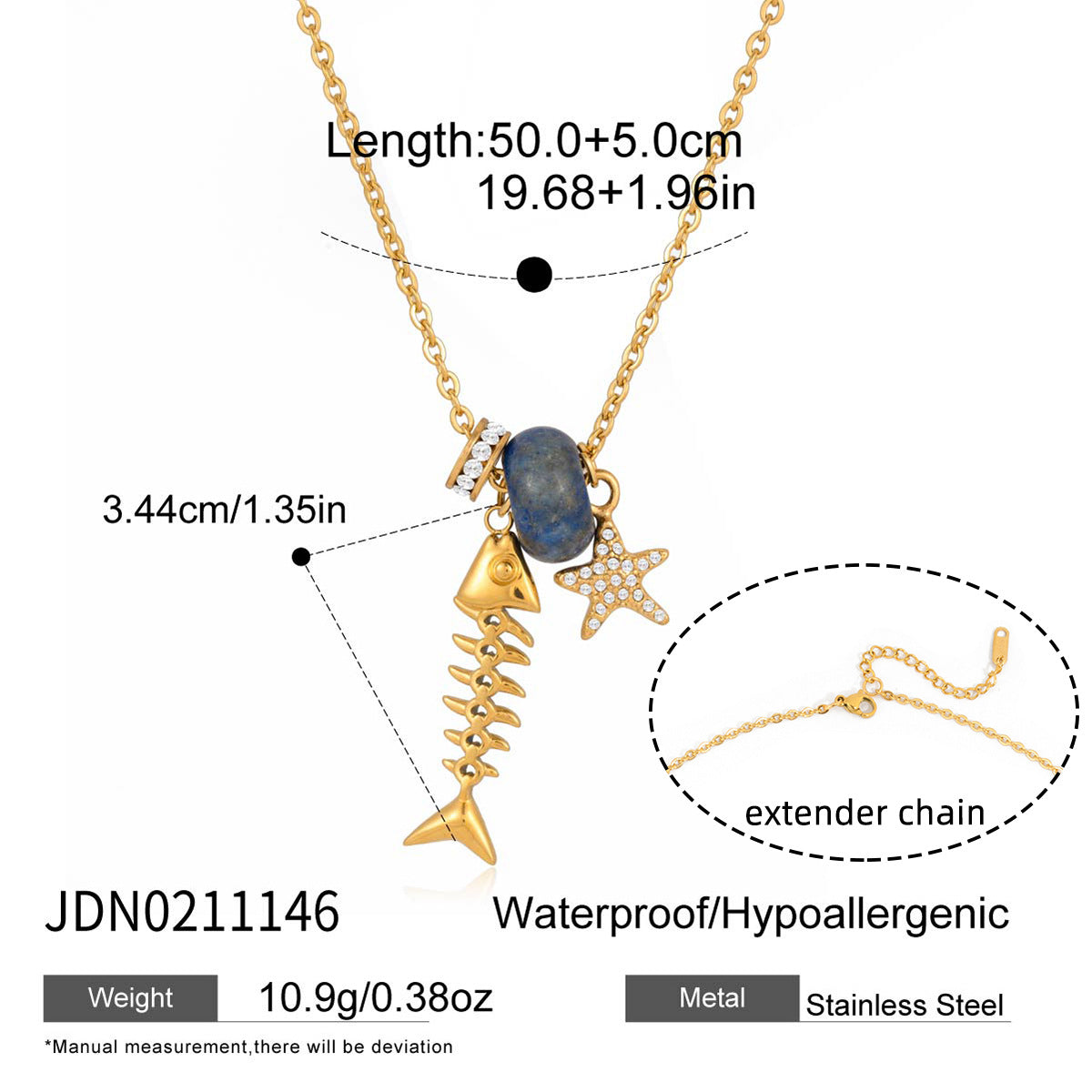 Damen Halskette mit maritimem Fisch- und Sternmotiv aus hypoallergenem Edelstahl Shop Nory