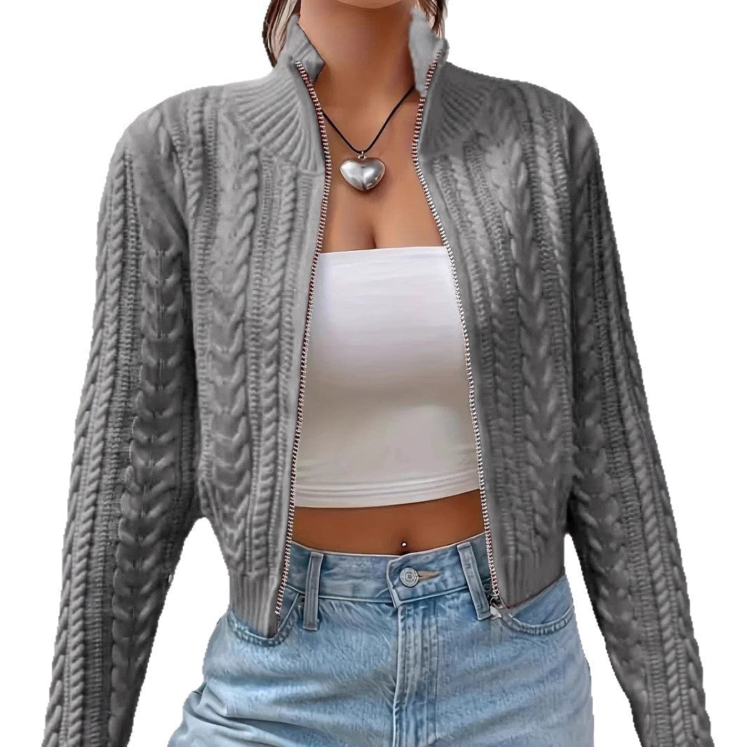 Damen Strickjacke mit modernem Zopfdesign und durchgehendem Reißverschluss