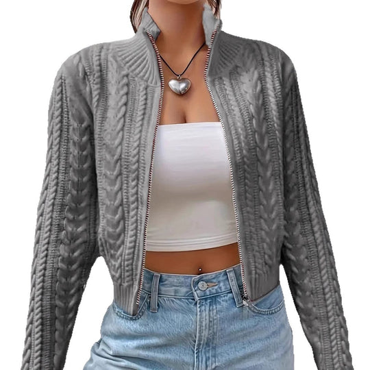 Damen Strickjacke mit modernem Zopfdesign und durchgehendem Reißverschluss