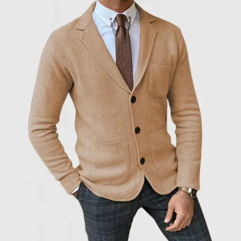 Herren lässige Strickjacke mit Knopfleiste und aufgesetzten Taschen