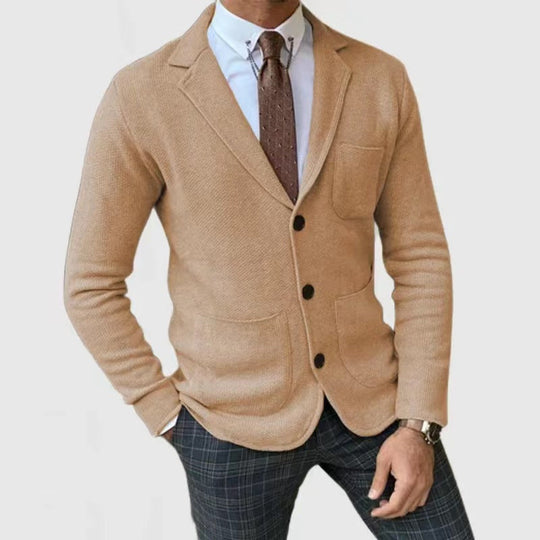 Herren lässige Strickjacke mit Knopfleiste und aufgesetzten Taschen