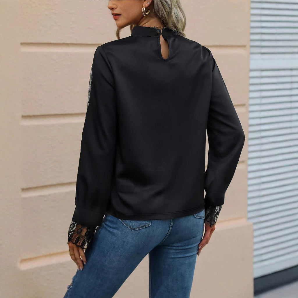Damen Elegantes Oberteil mit transparenten Spitzeneinsätzen