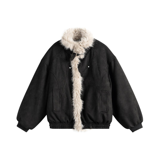 Damen Boxy‑Bomberjacke aus Veloursimitat mit voluminösem Kunstfellkragen Shop Nory