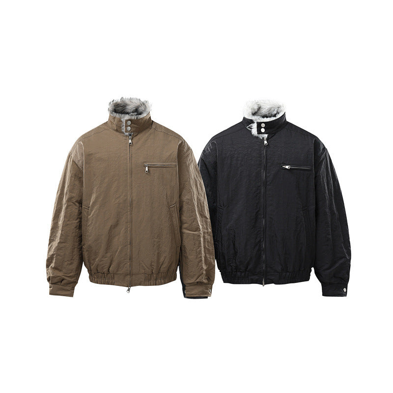 Herren Wattierte Bomberjacke mit hohem Teddykragen, verdecktem Reißverschluss und elastischem Saum Shop Nory