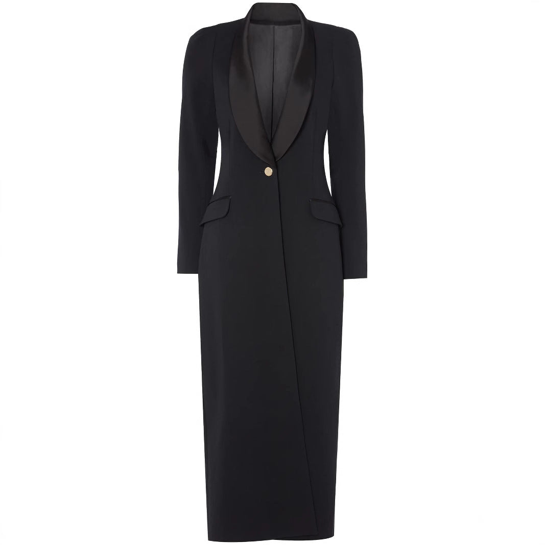 Damen Maxikleid im Smoking‑Blazer‑Stil mit Schalkragen und Ein‑Knopf‑Verschluss Shop Nory
