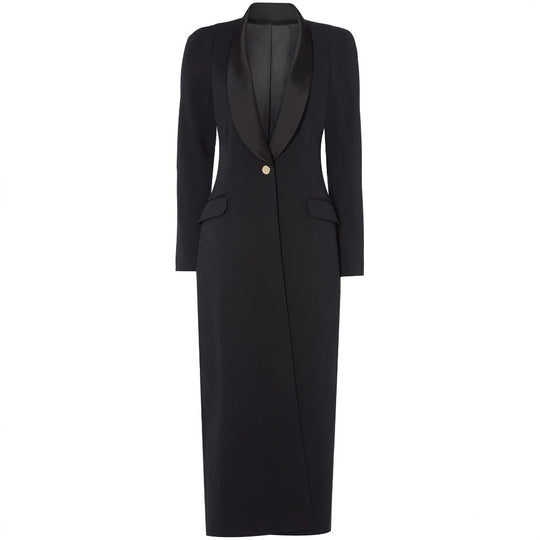 Damen Maxikleid im Smoking‑Blazer‑Stil mit Schalkragen und Ein‑Knopf‑Verschluss Shop Nory