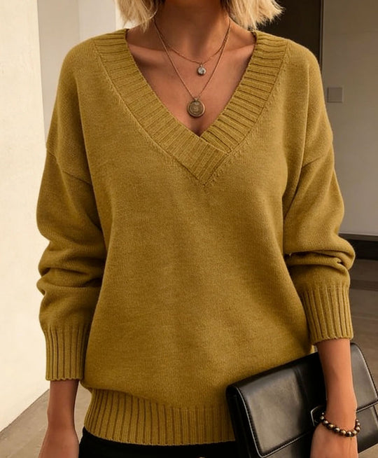 Damen Feinstrickpullover mit tiefem V-Ausschnitt und überschnittener Schulter Shop Nory