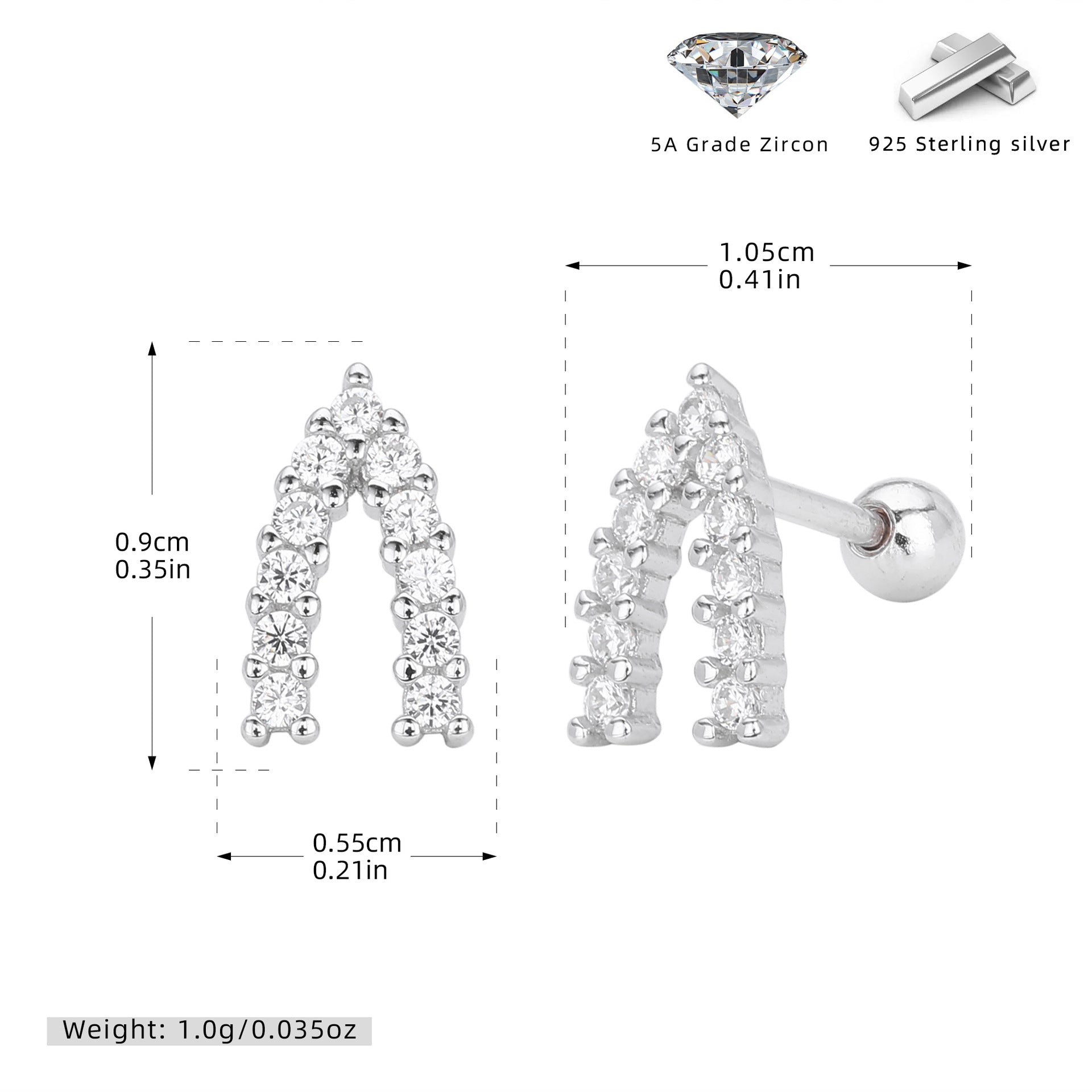 Damen Ohrstecker mit modernem Bogen-Design aus 925 Sterling Silber und funkelnden Zirkonia Shop Nory