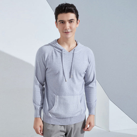 Herren Leichter Kapuzen-Feinstrickpullover mit Kängurutasche und Raglanärmeln Shop Nory