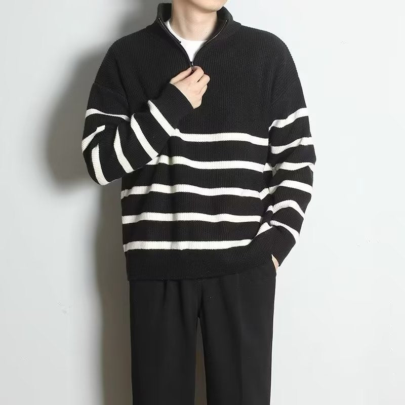 Herren Grobstrickpullover mit Zipper und Streifen Shop Nory