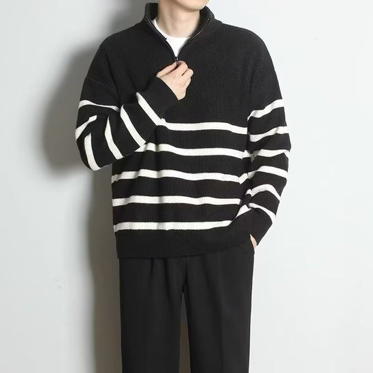 Herren Grobstrickpullover mit Zipper und Streifen Shop Nory