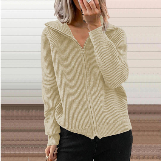 Damen Gerippte Strickjacke mit Reißverschluss und Kapuze Shop Nory