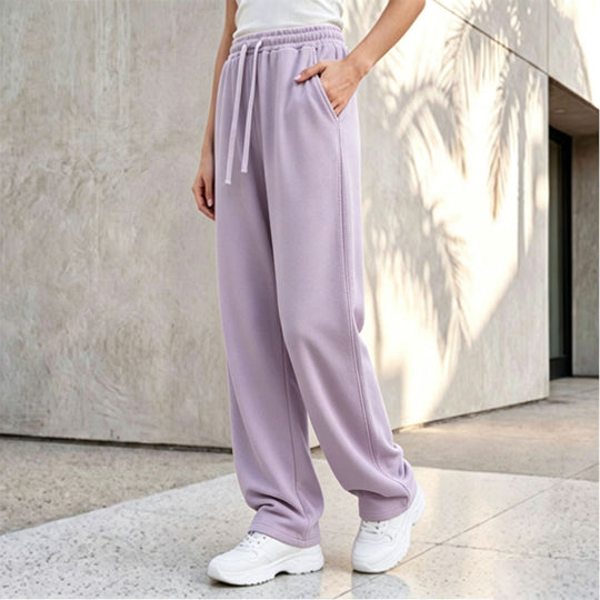 Damen nan weite Loungepalazzo-Hose mit hohem Komfortbund, Kordelzug, seitlichen Eingrifftaschen und dekorativer Seitennaht Shop Nory