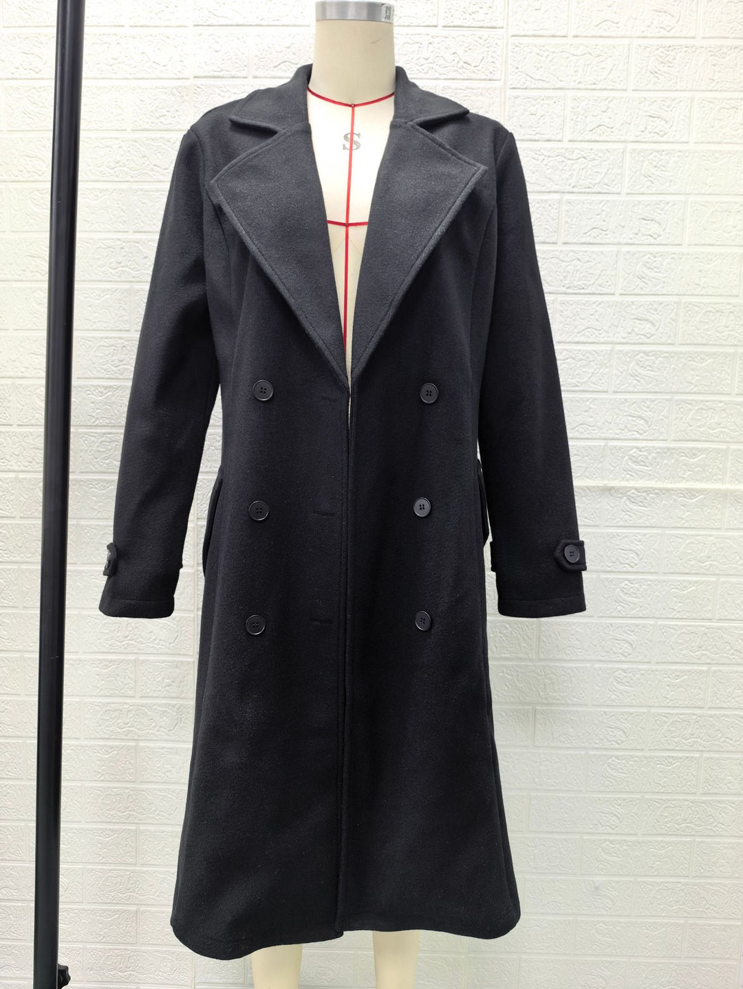 Damen taillierter langer Doppelreiher Wollmantel Shop Nory