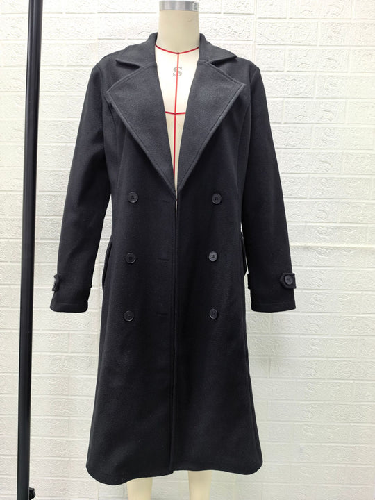 Damen taillierter langer Doppelreiher Wollmantel Shop Nory
