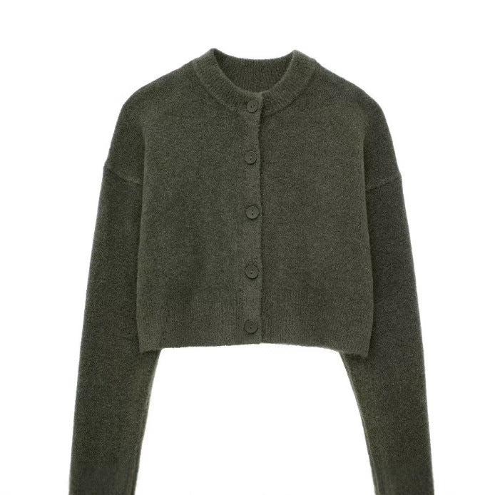 Damen Kurze Strickjacke mit Knopfleiste und Elegantem Rundhalsausschnitt Shopnory