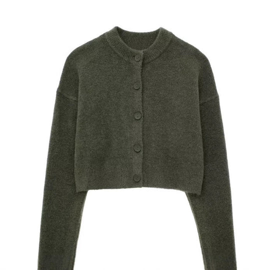Damen Kurze Strickjacke mit Knopfleiste und Elegantem Rundhalsausschnitt Shopnory