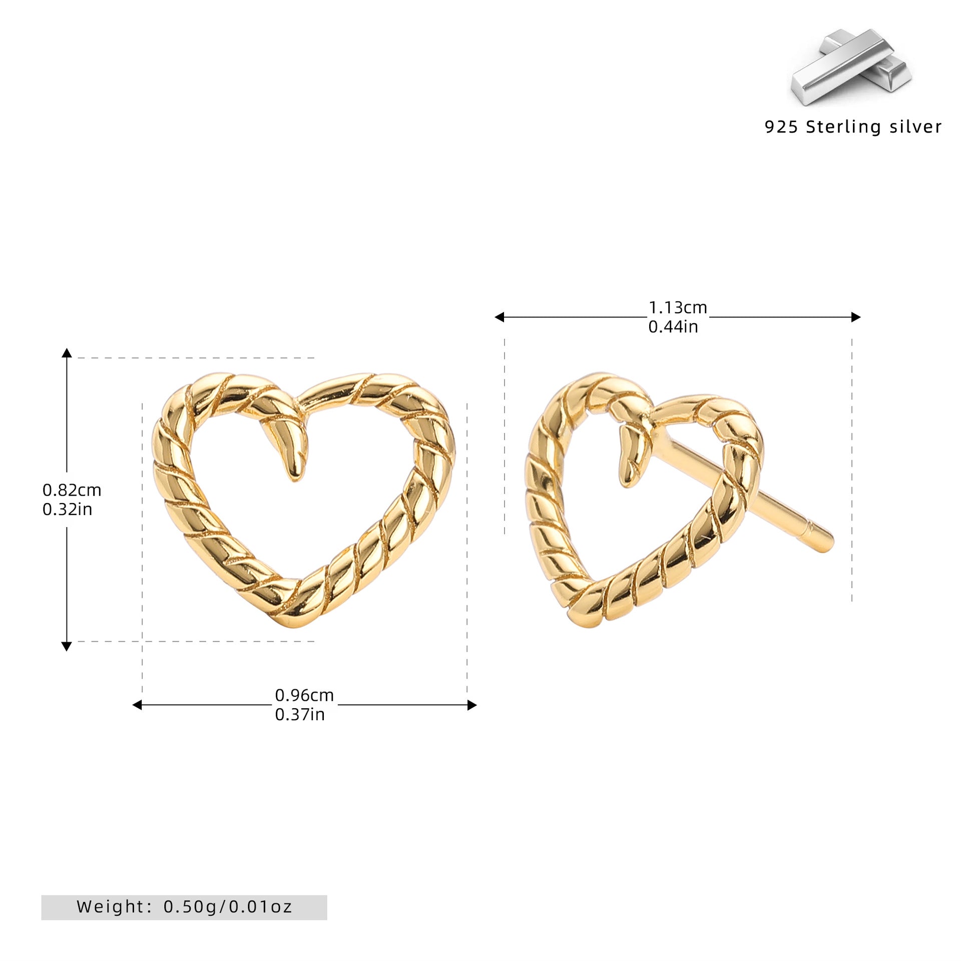 Damen Ohrstecker in herzförmigem Design mit gedrehtem Muster aus 925 Sterling Silber Shop Nory