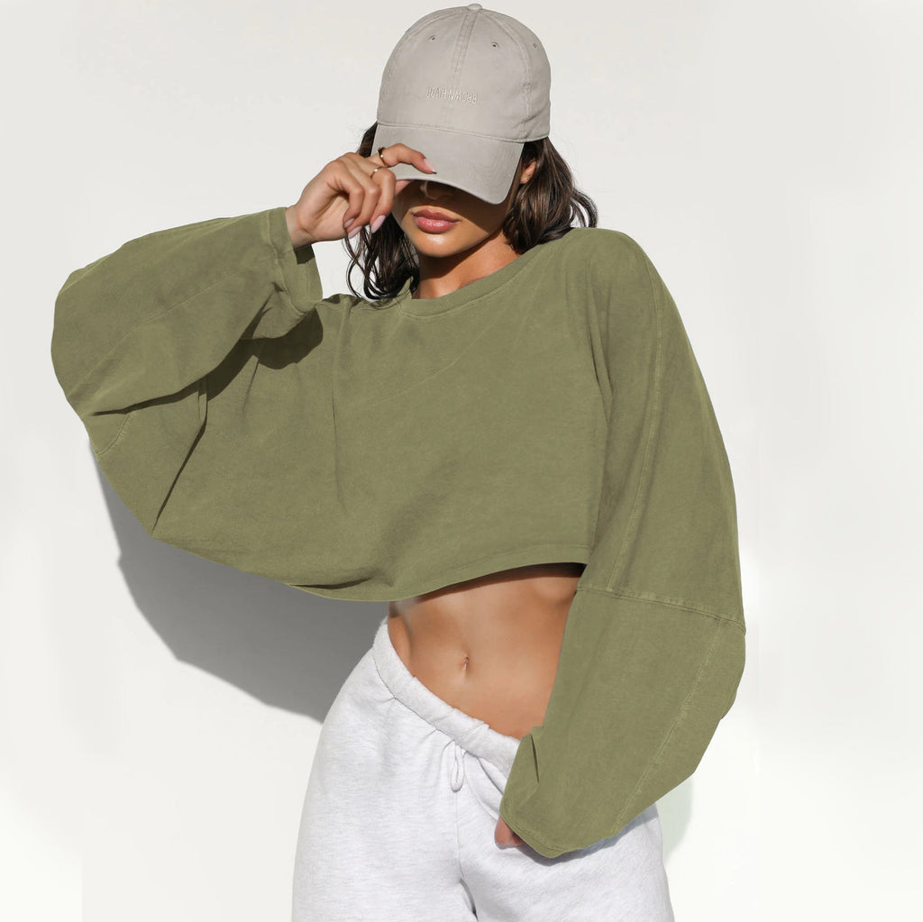 Damen lässiger Crop-Pullover