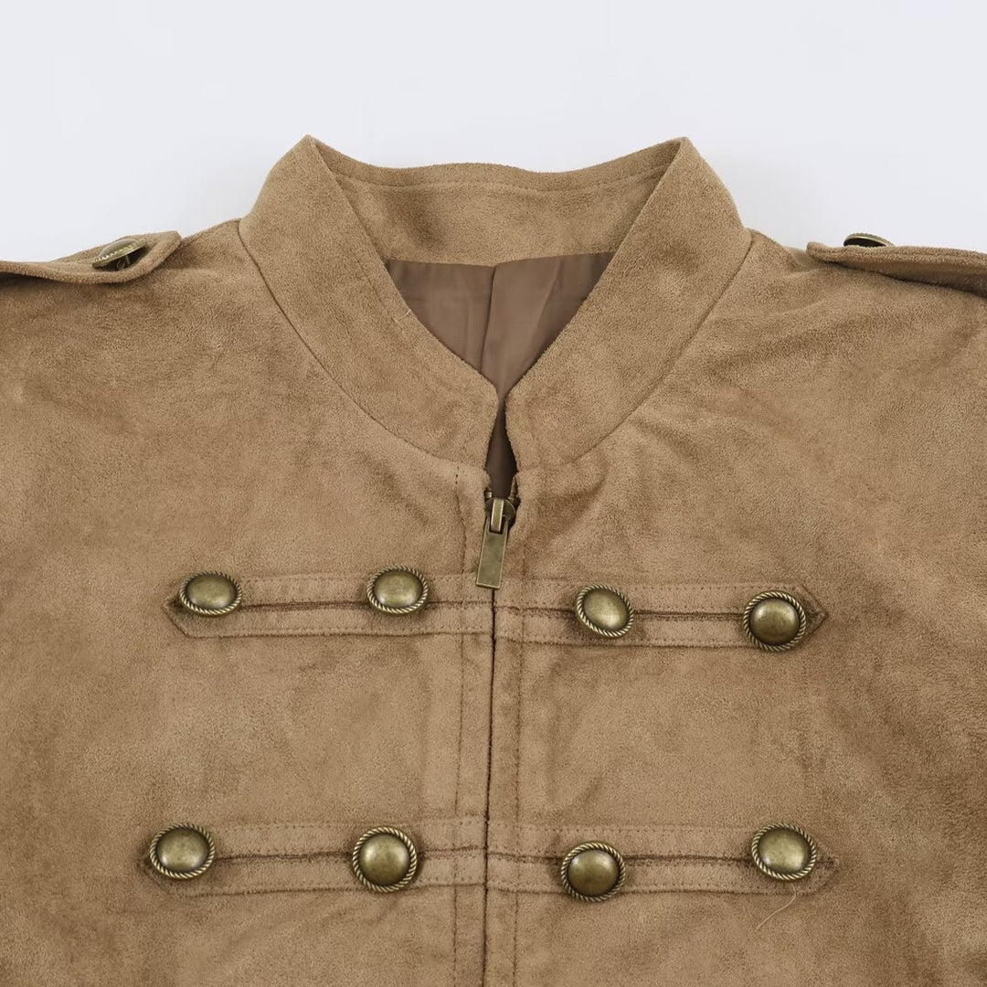 Damen kurz geschnittene Kavallerie-Jacke aus Wildlederoptik mit Zierknopfleiste und Schulterpatten Shop Nory