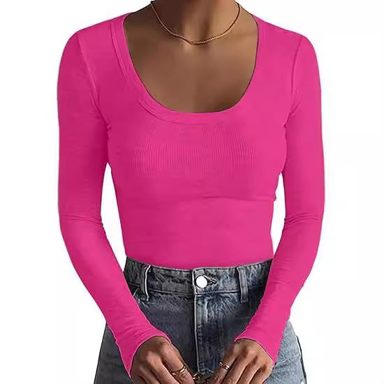 Damen Schmal geschnittenes Langarm-Feinstricktop mit weitem U-Ausschnitt Shop Nory