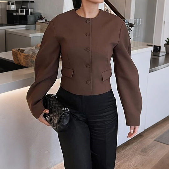 Damen nan oversized Wolljacke mit Druckknopfleiste, kastiger Silhouette und aufgesetzten Taschen Shop Nory