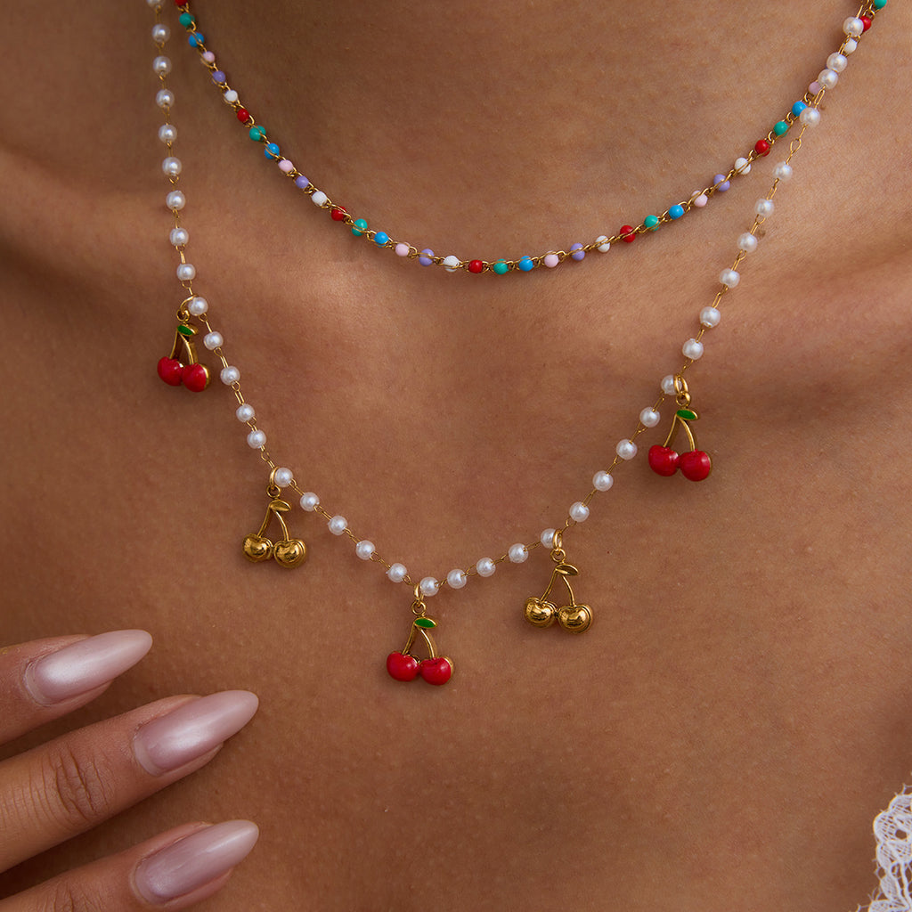Damen Halskette mit verspieltem Kirschmotiven und hypoallergenen Eigenschaften Shop Nory