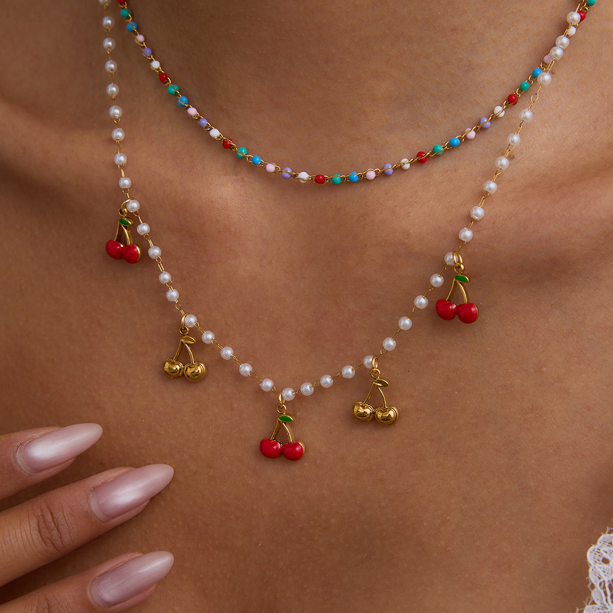 Damen Halskette mit verspieltem Kirschmotiven und hypoallergenen Eigenschaften Shop Nory