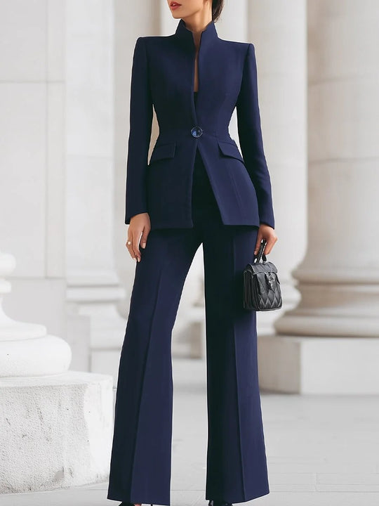 Damen Taillierter Blazer mit Stehkragen und High‑Waist ausgestellte Hose Shop Nory