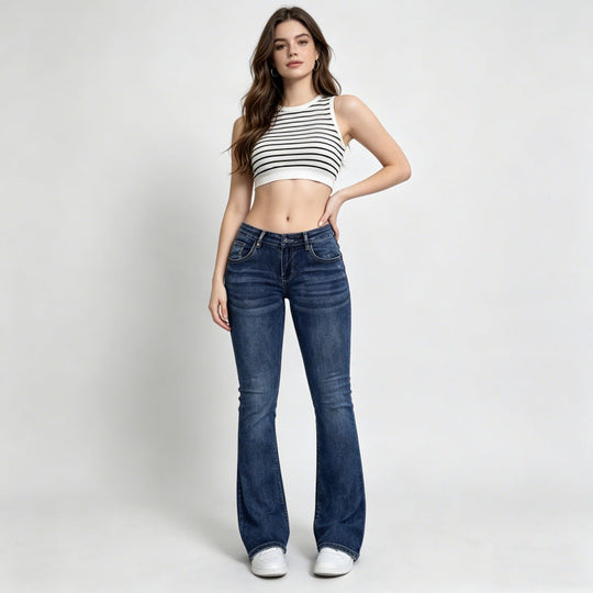 Damen Flared Jeans im klassischen 70er Jahre Look mit hoher Taille Shopnory
