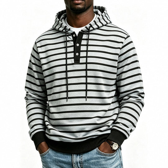 Herren Kapuzenpullover mit Henley-Knopfleiste und feinem Streifenstrukturmuster Shop Nory
