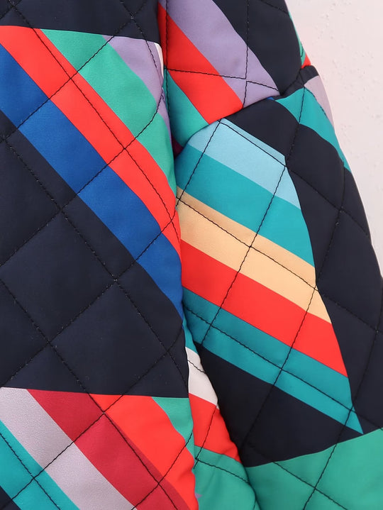 Damen Stepp-Kimonojacke mit geometrischem Colorblock-Print und offener Front Shop Nory