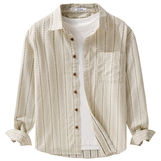 Herren Lässiges Langarm-Overshirt aus Leinen-Baumwollmix mit aufgesetzter Brusttasche Shop Nory