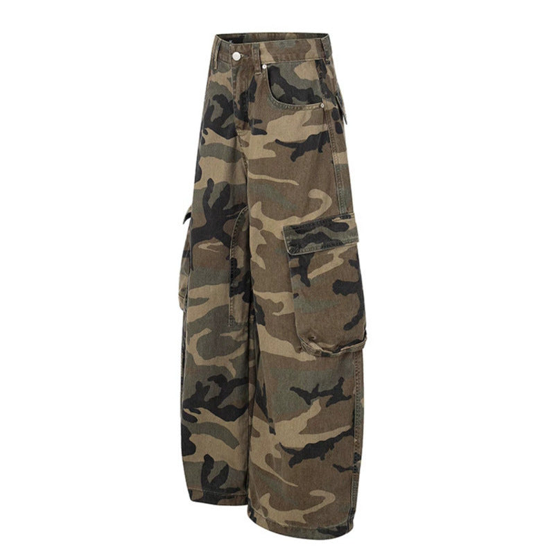 Damen weite Cargo-Hose im Camouflage-Print mit Multi-Taschen Shop Nory