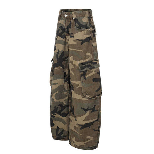 Damen weite Cargo-Hose im Camouflage-Print mit Multi-Taschen Shop Nory