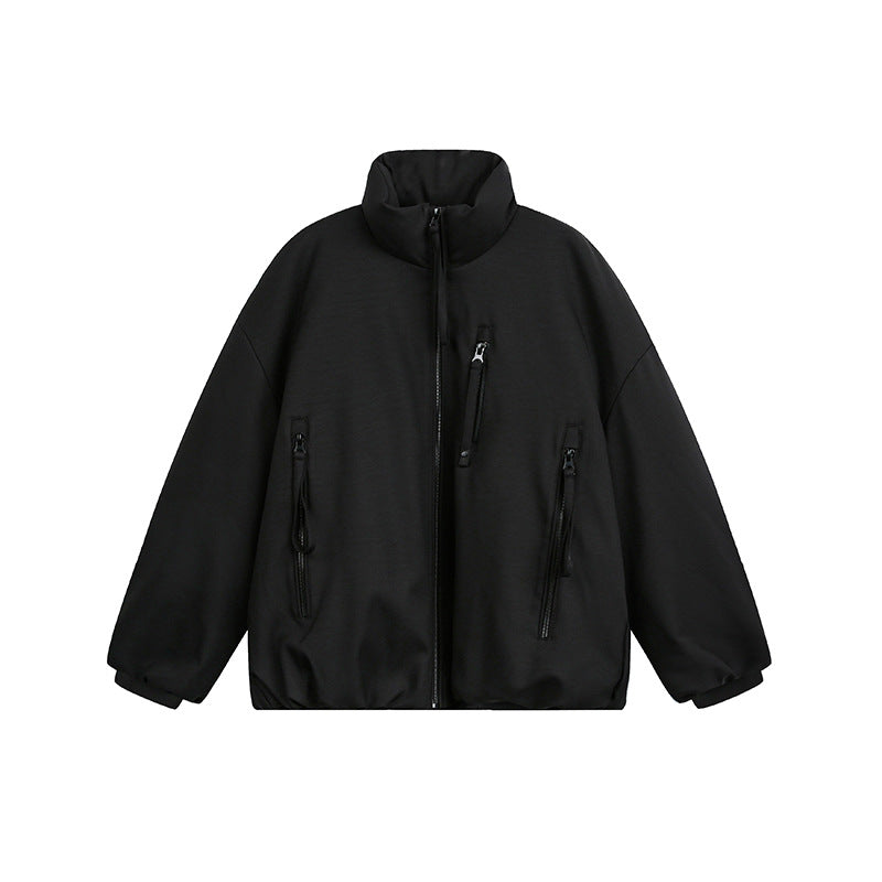 Unisex Weit geschnittene Utility-Fleecejacke mit Stehkragen und mehreren Reißverschlusstaschen Shop Nory