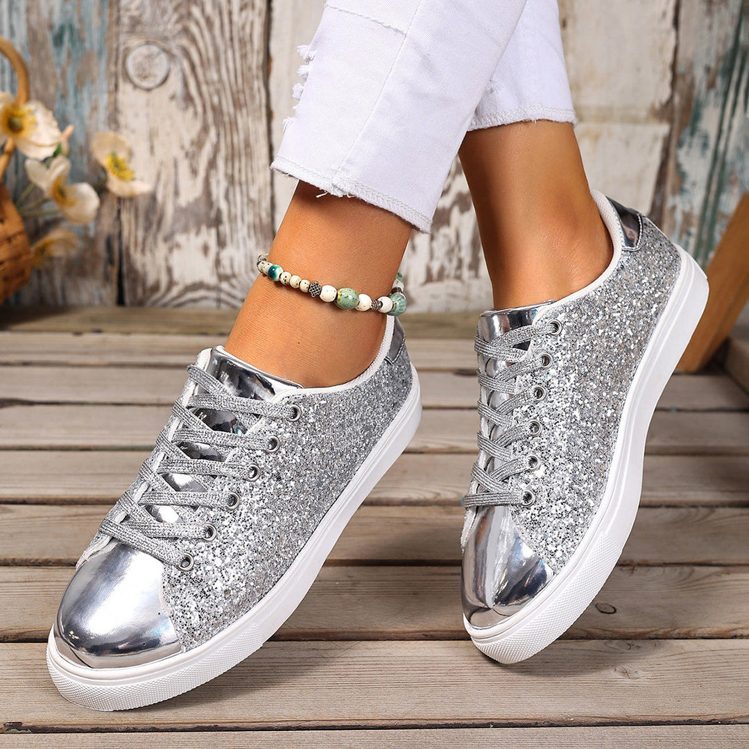 Damen Glitzernde Sneakers mit verspiegelter Zehenkappe und bequemer Polsterung Shopnory