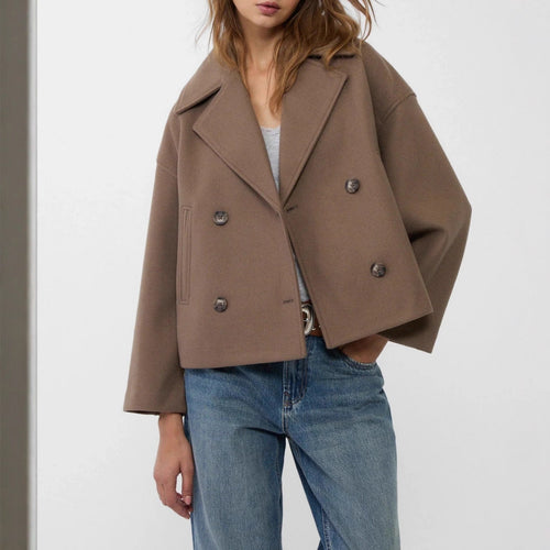 Damen nan kurz geschnittener Zweireiher Wollmix-Peacoat mit überbreitem Revers und kastiger Silhouette Shop Nory